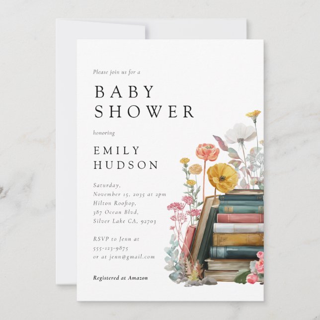 New Chapter Floral Books Baby Shower Invitation (Front)