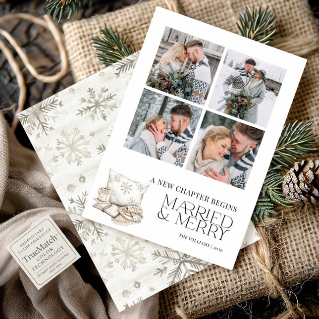 New Chapter Married Merry Winter Snowflake 4 Photo Holiday Card (Creator Uploaded)