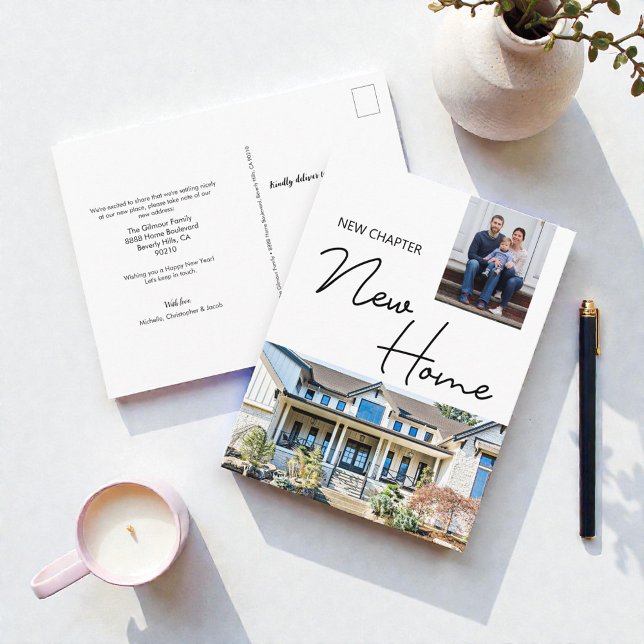 New Chapter New Home Family Custom Photo and House Postcard (New Chapter New home family house moving announcement cards.)