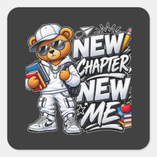 new chapter new me for backing to school square sticker