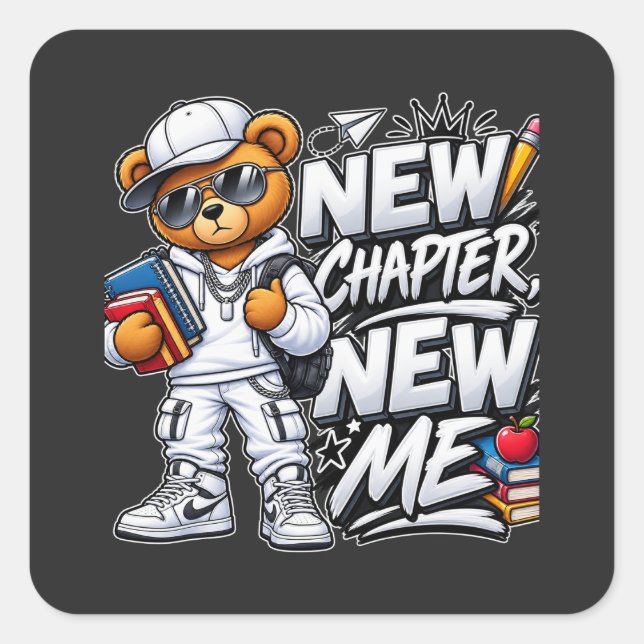 new chapter new me for backing to school square sticker (Front)
