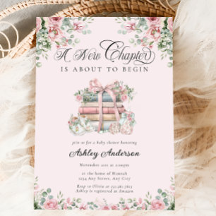 New Chapter Pink Bow Baby Shower Invitation