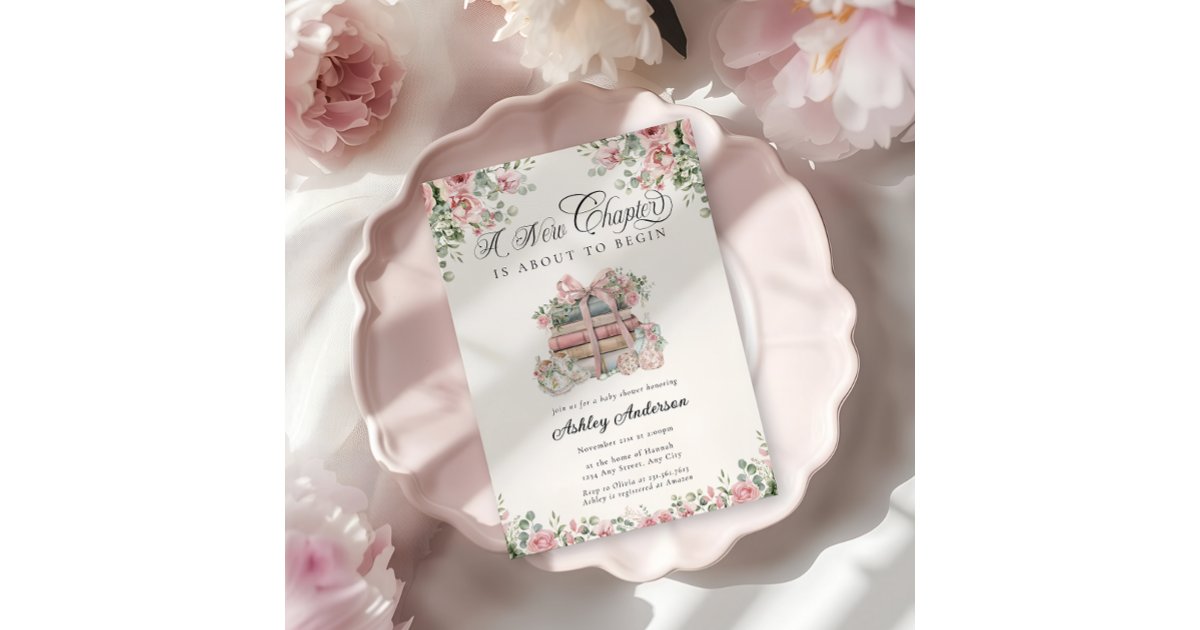 New Chapter Pink Bow Baby Shower Invitation | Zazzle