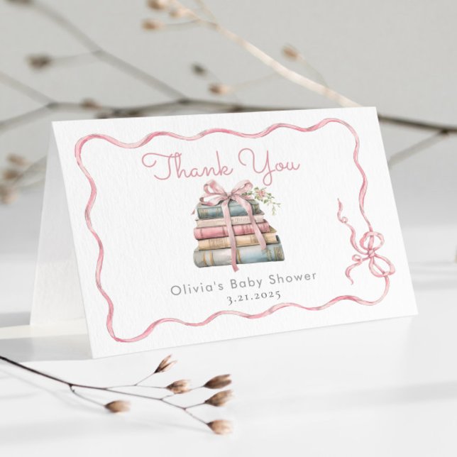 New Chapter Pink Bow Baby Shower Thank You Card (Creator Uploaded)