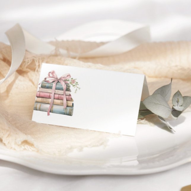 New Chapter Pink Bow Books Baby Shower Place Card (Creator Uploaded)