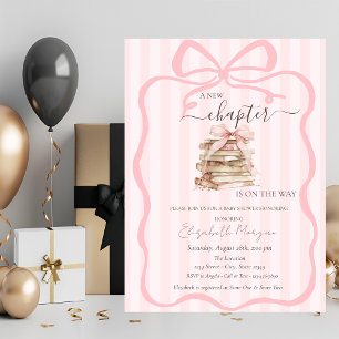 New Chapter Pink Bow Stripes Baby Shower Invitation