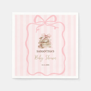 New Chapter Pink Bow Stripes Baby Shower Napkin