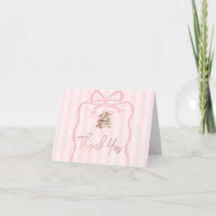 New Chapter Pink Bow Stripes Baby Shower Thank You Card