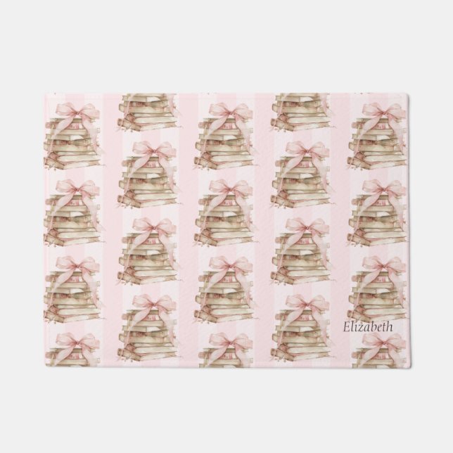 New Chapter Pink Bow Stripes Doormat (Front)
