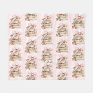 New Chapter Pink Bow Stripes Fleece Blanket