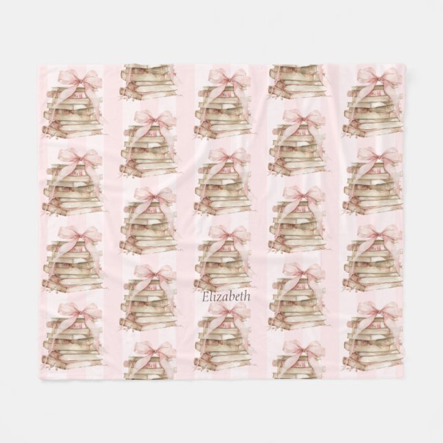 New Chapter Pink Bow Stripes  Fleece Blanket (Front (Horizontal))