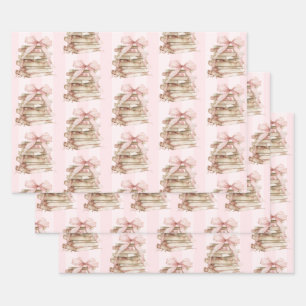 New Chapter Pink Bow Stripes Wrapping Paper Sheet