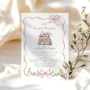 New Chapter Pink bow wildflower Baby Shower Invitation