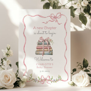New Chapter Pink bow wildflower Baby Shower Poster