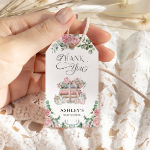 New Chapter Pink Floral Bow Baby Shower Thank You Gift Tags