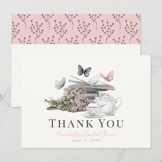 New Chapter Pink Floral Bridal Shower Thank You Card | Zazzle
