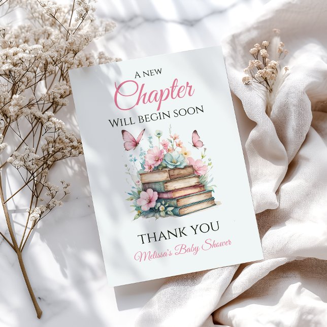 New Chapter Pink Girl Storybook Book Baby Shower Thank You Card (Creator Uploaded)
