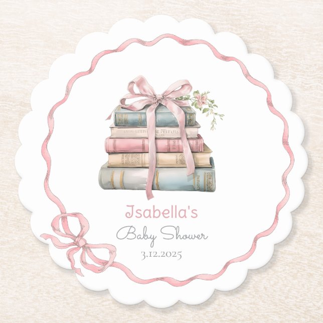 New Chapter pink ribbon Bow girl baby shower Paper Coaster (Front)