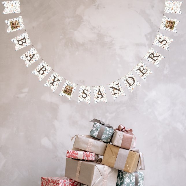 New Chapter - Stack of books wildflowers 'Baby X' Bunting (Creator Uploaded)