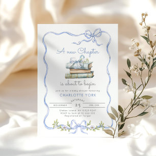 New Chapter Storybook Blue Bow Baby Shower Invitation