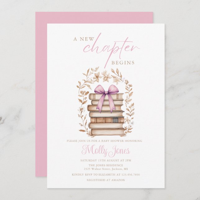New Chapter Storybook Pink Baby Shower All In One Invitation (Front/Back)