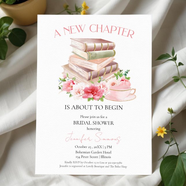 New Chapter | Tea & Books Watercolor Bridal Shower Invitation (Creator Uploaded)