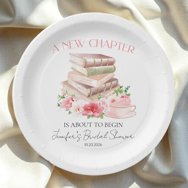New Chapter | Tea & Books Watercolor Bridal Shower Paper Plate (Creator Uploaded)