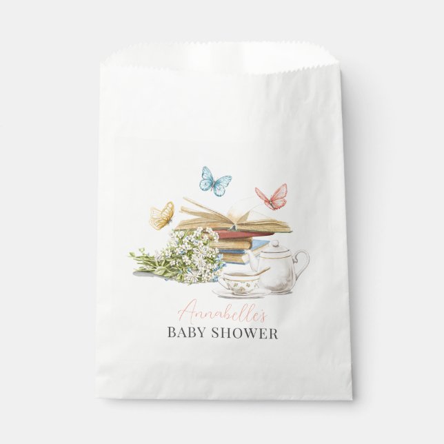 New Chapter Tea Set Butterflies Book Baby Shower Favour Bags (Front)