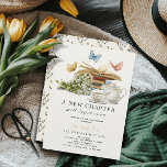 New Chapter Tea Set Butterflies Book Baby Shower Invitation<br><div class="desc">This elegant "a new chapter will begin soon" baby shower/brunch/tea party invitation features a cream background with a piles of books, butterflies, a flower bouquet, teapot and teacup in watercolor. The reverse side features a cream background with floral pattern. Personalise it for your needs. You can find matching products at...</div>