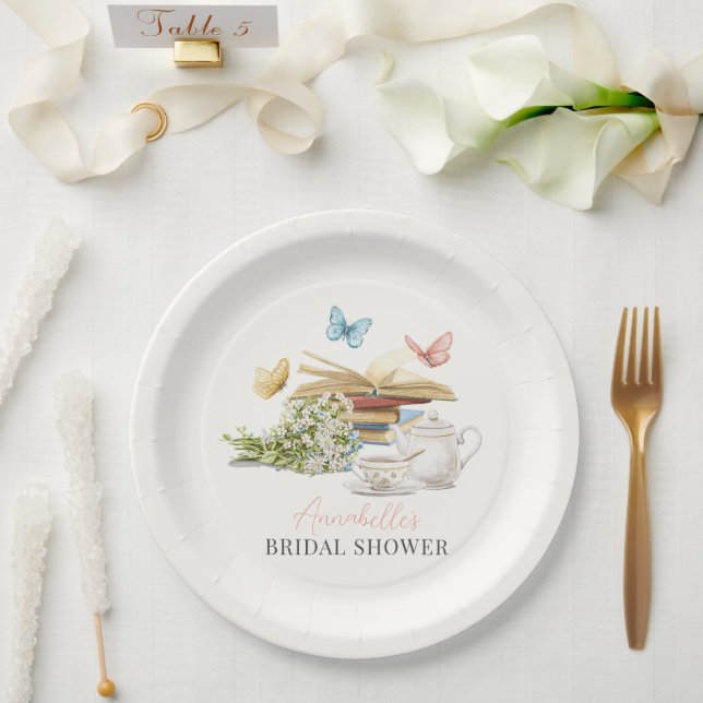 New Chapter Tea Set Butterflies Book Bridal Shower Paper Plate (Wedding)