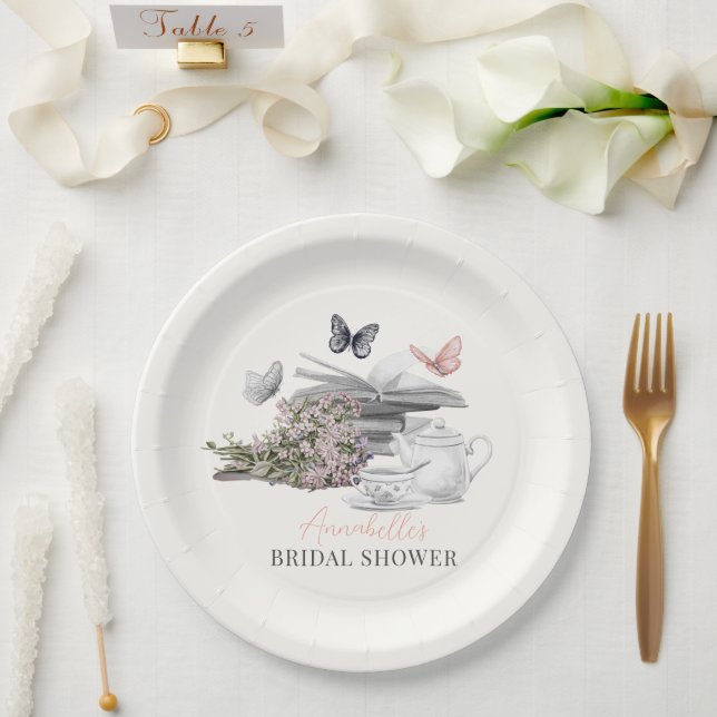 New Chapter Tea Set Pink Book Bridal Shower Paper Plate (Wedding)