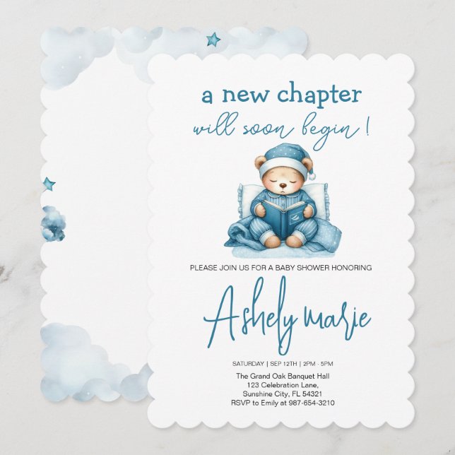 New Chapter Teddy blue boy baby shower Bear Invitation (Front/Back)
