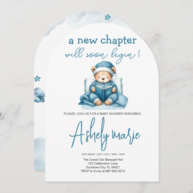 New Chapter Teddy blue boy baby shower Bear Invitation (Front/Back)