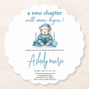 New Chapter Teddy blue boy baby shower Bear Paper Coaster