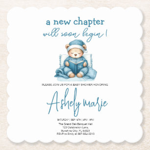New Chapter Teddy blue boy baby shower Bear Paper Coaster