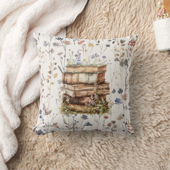 New Chapter watercolor, Stack of books wildflowers Cushion (Blanket)