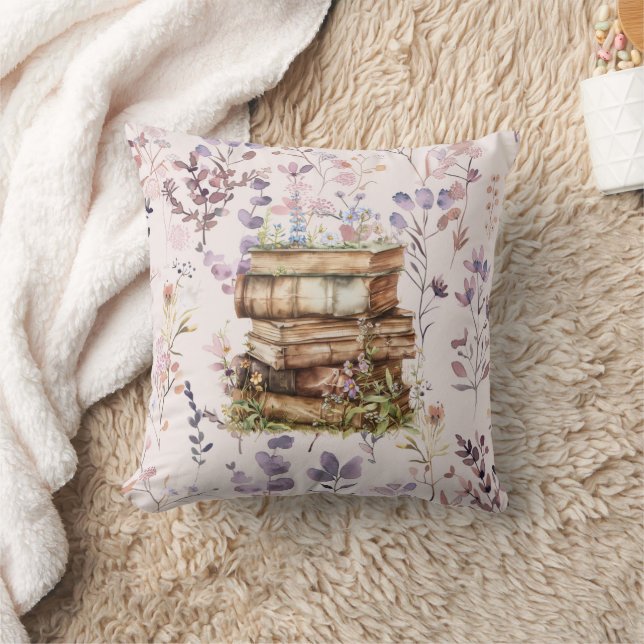 New Chapter watercolor, Stack of books wildflowers Cushion (Blanket)