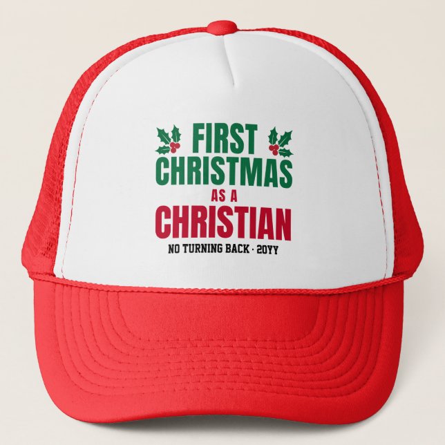 NEW CHRISTIAN FIRST CHRISTMAS Kids Trucker Hat (Front)