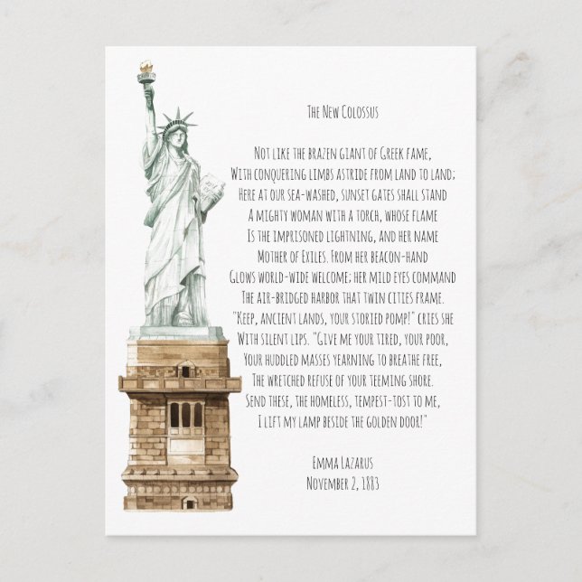 New Colossus Liberty Statue Postcard (Front)