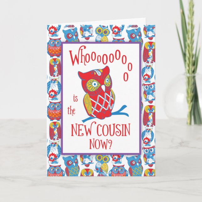 New Cousin Congratulations, Cute Owls Card (Front)