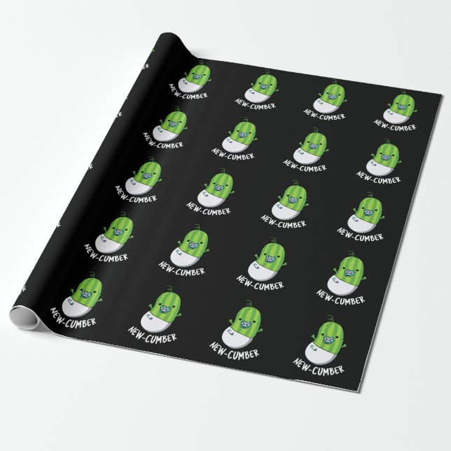 New-cumber Funny Veggie Cucumber Pun Dark BG Wrapping Paper (Unrolled)