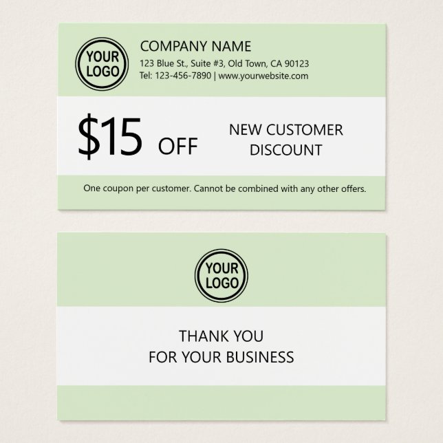 New Customer Discount Coupon Card (Front & Back)