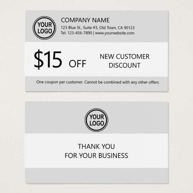 New Customer Discount Coupon Card (Front & Back)