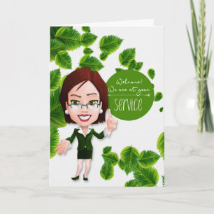 New Customer Welcome Businesswoman Caricature Holiday Card