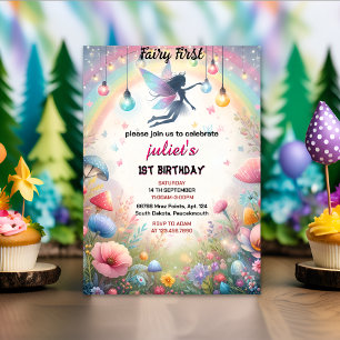 new cute Floral Pink girl fairy first 1st birthday Invitation