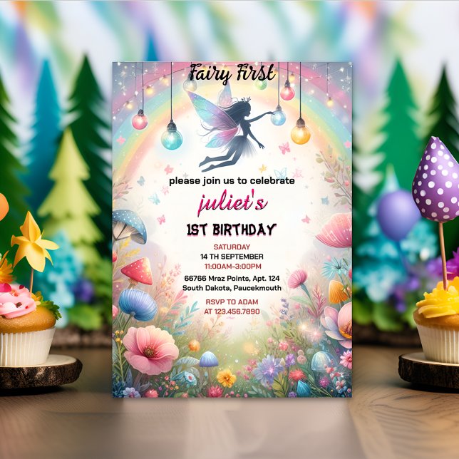new cute Floral Pink girl fairy first 1st birthday Invitation (Creator Uploaded)