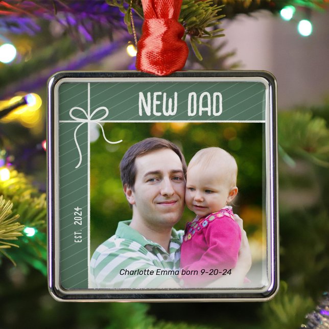 New Dad and Baby First Christmas Photo Metal Tree Decoration (Creator Uploaded)