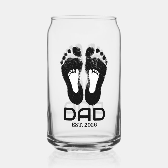 New Dad Baby Footprints Established Date  Can Glass (Back)