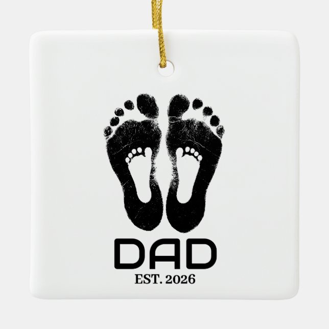 New Dad Baby Footprints Established Date  Ceramic Ornament (Front)