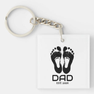 New Dad Baby Footprints Established Date  Key Ring